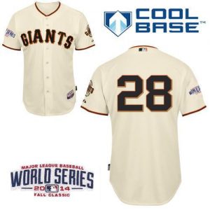 Giants #28 Buster Posey Cream Cool Base W 2014 World Series Patch Stitched MLB Jersey