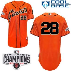 Giants #28 Buster Posey Orange W 2014 World Series Champions Patch Stitched MLB Jersey