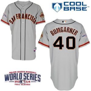 Giants #40 Madison Bumgarner Grey Cool Base W 2014 World Series Patch Stitched MLB Jersey