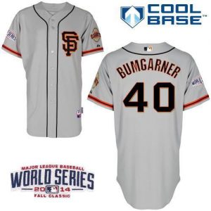 Giants #40 Madison Bumgarner Grey Road 2 Cool Base W 2014 World Series Patch Stitched MLB Jersey