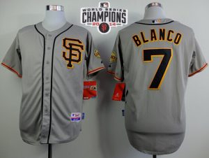 Giants #7 Gregor Blanco Grey Road 2 Cool Base W 2014 World Series Champions Patch Stitched MLB Jersey