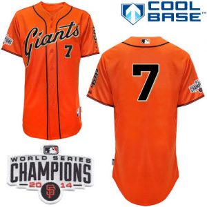 Giants #7 Gregor Blanco Orange Alternate Cool Base W 2014 World Series Champions Patch Stitched MLB Jersey