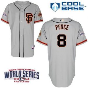 Giants #8 Hunter Pence Grey Road 2 Cool Base W 2014 World Series Patch Stitched MLB Jersey