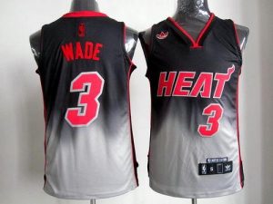 Heat #3 Dwyane Wade Black Grey Fadeaway Fashion Embroidered NBA Jersey