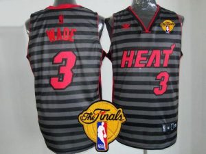 Heat #3 Dwyane Wade Black Grey Groove Finals Patch Embroidered NBA Jersey