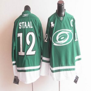 Hurricanes St Patty's Day #12 Eric Staal Green Embroidered NHL Jersey