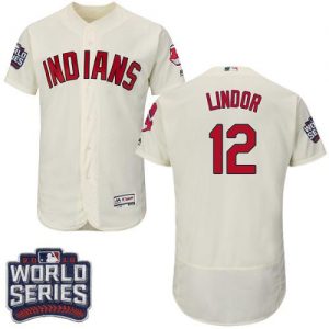 Indians #12 Francisco Lindor Cream Flexbase Authentic Collection 2016 World Series Bound Stitched MLB Jersey