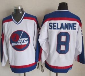 Jets #8 Teemu Selanne White Blue CCM Throwback Stitched NHL Jersey