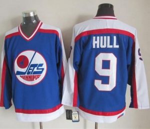 Jets #9 Bobby Hull Blue White CCM Throwback Stitched NHL Jersey