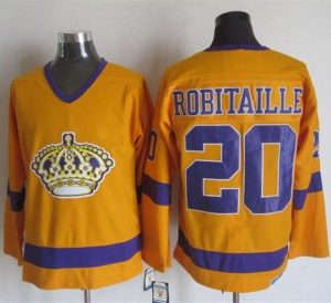 Kings #20 Luc Robitaille Yellow Purple CCM Throwback Stitched NHL Jersey
