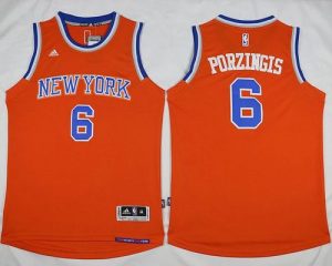 Knicks #6 Kristaps Porzingis Orange Alternate Stitched NBA Jersey