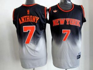 Knicks #7 Carmelo Anthony Black Grey Fadeaway Fashion Embroidered NBA Jersey