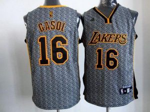 Lakers #16 Pau Gasol Grey Static Fashion Embroidered NBA Jersey