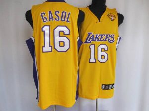 Lakers #16 Pau Gasol Stitched Yellow Final Patch NBA Jersey