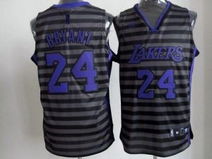 Lakers #24 Kobe Bryant Black Grey Groove Embroidered NBA Jersey