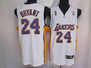 Lakers #24 Kobe Bryant Stitched White Champion Patch NBA Jersey