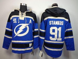 Lightning #91 Steven Stamkos Blue Sawyer Hooded Sweatshirt Embroidered NHL Jersey