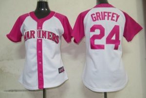 Mariners #24 Ken Griffey White Pink Women's Splash Fashion Stitched MLB Jersey