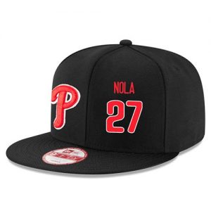 Men's Philadelphia Phillies #27 Aaron Nola Stitched New Era Black 9FIFTY Snapback Adjustable Hat