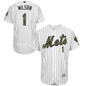 Mets #1 Mookie Wilson White(Blue Strip) Flexbase Authentic Collection 2016 Memorial Day Stitched MLB Jersey