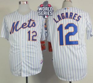 Mets #12 Juan Lagares White(Blue Strip) Home Cool Base W 2015 World Series Patch Stitched MLB Jersey