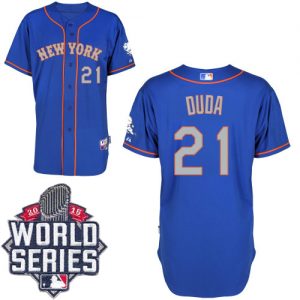 Mets #21 Lucas Duda Blue(Grey NO.) Alternate Road Cool Base W 2015 World Series Patch Stitched MLB Jersey