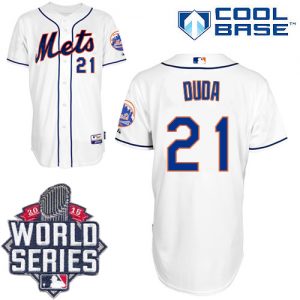 Mets #21 Lucas Duda White Cool Base W 2015 World Series Patch Stitched MLB Jersey