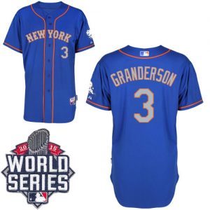 Mets #3 Curtis Granderson Blue(Grey NO.) Alternate Road Cool Base W 2015 World Series Patch Stitched MLB Jersey