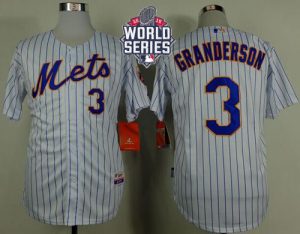 Mets #3 Curtis Granderson White(Blue Strip) Home Cool Base W 2015 World Series Patch Stitched MLB Jersey