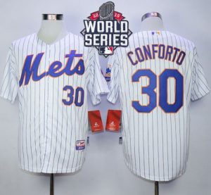 Mets #30 Michael Conforto White(Blue Strip) Cool Base W 2015 World Series Patch Stitched MLB Jersey
