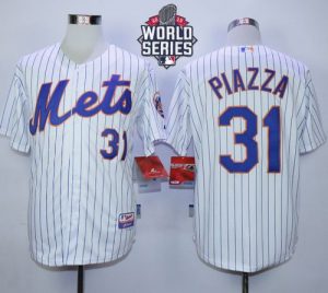 Mets #31 Mike Piazza White(Blue Strip) Home Cool Base W 2015 World Series Patch Stitched MLB Jersey