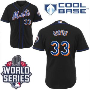 Mets #33 Matt Harvey Black Alternate Cool Base W 2015 World Series Patch Stitched MLB Jersey