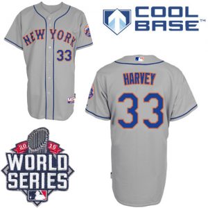 Mets #33 Matt Harvey Grey Road Cool Base W 2015 World Series Patch Stitched MLB Jersey