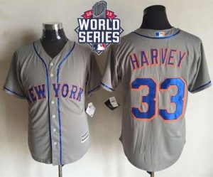 Mets #33 Matt Harvey New Grey Cool Base W 2015 World Series Patch Stitched MLB Jersey