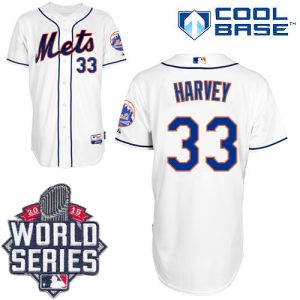 Mets #33 Matt Harvey White Cool Base W 2015 World Series Patch Stitched MLB Jersey