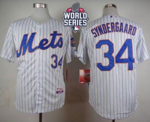 Mets #34 Noah Syndergaard White(Blue Strip) Home Cool Base W 2015 World Series Patch Stitched MLB Jersey