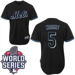 Mets #5 David Wright Black Fashion W 2015 World Series Patch Stitched MLB Jersey