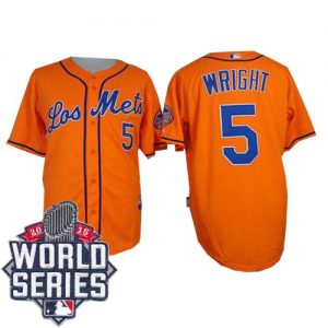 Mets #5 David Wright Orange Los Mets Cool Base W 2015 World Series Patch Stitched MLB Jersey