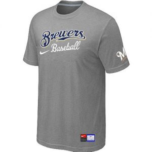 Milwaukee Brewers Nike Short Sleeve Practice MLB T-Shirts Light Grey