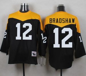 Mitchell And Ness 1967 Steelers #12 Terry Bradshaw Black Yelllow Throwback Men's Stitched NFL Jersey