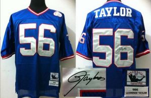 Mitchell And Ness Autographed Giants #56 Lawrence Taylor Blue Embroidered Throwback NFL Jersey