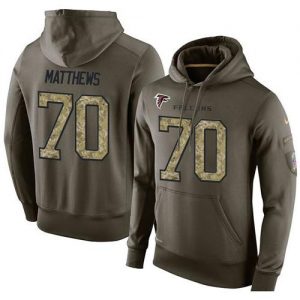NFL Men's Nike Atlanta Falcons #70 Jake Matthews Stitched Green Olive Salute To Service KO Performance Hoodie