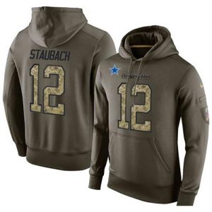 NFL Men's Nike Dallas Cowboys #12 Roger Staubach Stitched Green Olive Salute To Service KO Performance Hoodie