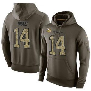 NFL Men's Nike Minnesota Vikings #14 Stefon Diggs Stitched Green Olive Salute To Service KO Performance Hoodie