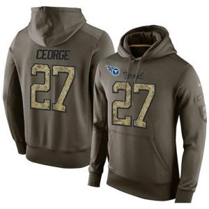 NFL Men's Nike Tennessee Titans #27 Eddie George Stitched Green Olive Salute To Service KO Performance Hoodie