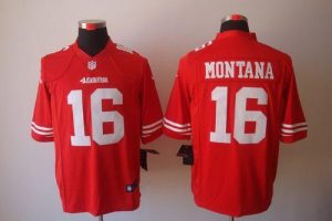 Nike 49ers #16 Joe Montana Red Team Color Men's Embroidered NFL Limited Jersey
