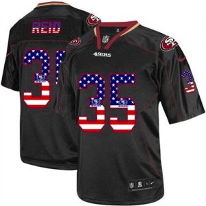 Nike 49ers #35 Eric Reid Black Men's Stitched NFL Elite USA Flag Fashion Jersey