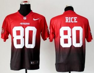 Nike 49ers #80 Jerry Rice Red Black Men's Embroidered NFL Elite Fadeaway Fashion Jersey