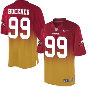 Nike 49ers #99 DeForest Buckner Red Gold Men's Stitched NFL Elite Fadeaway Fashion Jersey