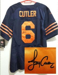 Nike Bears #6 Jay Cutler Navy Blue Men's Embroidered NFL 1940s Throwback Elite Autographed Jersey